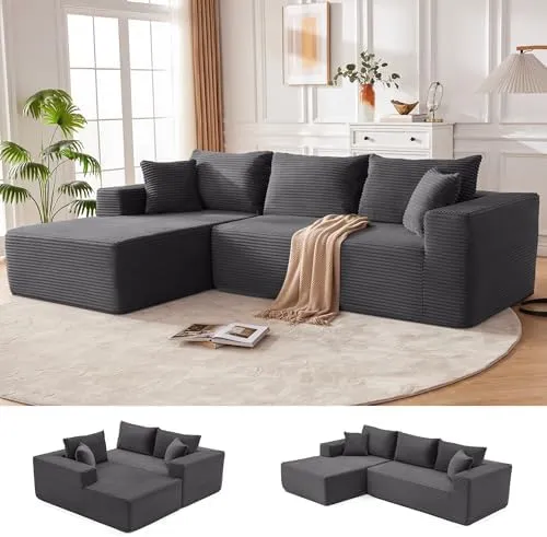 Mangodan Cloud Sectional 110" L-Shape — Dark Grey, left chaise