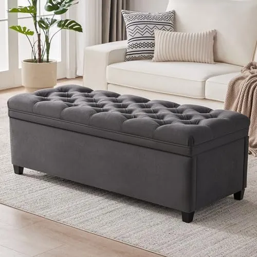 Mangodan Tufted Storage Ottoman 50" — Dark Grey