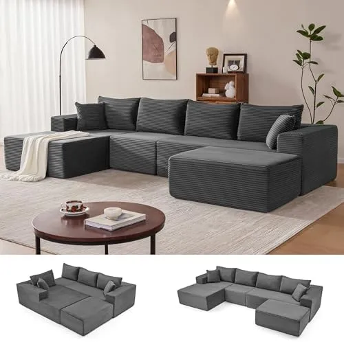 Mangodan Cloud Sectional 140" U-Shape — Dark Grey, left chaise