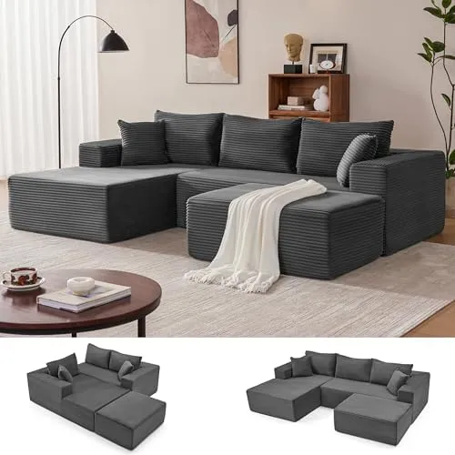 Mangodan Cloud Sectional 110" U-Shape — Dark Grey, left chaise