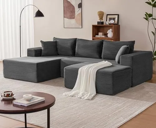 Mangodan Oversized Sectional 110" U-Shape — Grey, left chaise