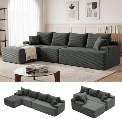 Mangodan Boneless Couch 118" L-Shape — Grey, left chaise